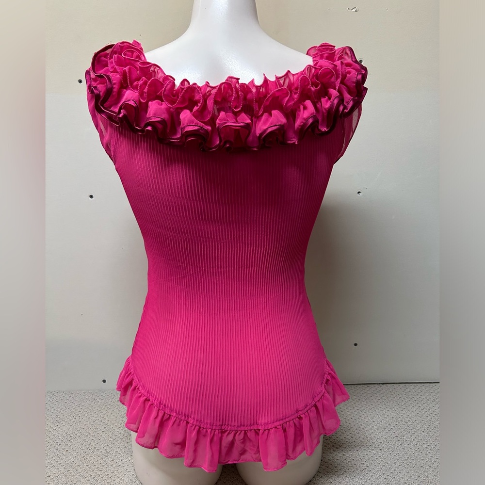 Moon River Fuchsia Ruffle Trim Blouse - Picture 4 of 4